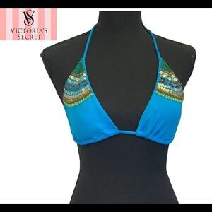 𝅺VICTORIA'S Secret blue sequin beaded bikini top Sz M